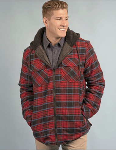 BUR-8620-Mens Flannel Jacket With Sherpa Hoodie